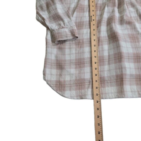 Aritzia Wilfred Shirt Women L Plaid Buttons Silk LS Stepped Hem Lightweight Boho - Picture 10 of 16